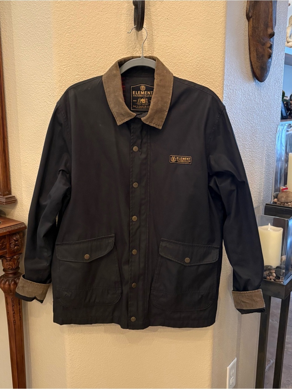 Element Men Black Corduroy Collar Cuffs Flannel Lined Barn Jacket Size Large